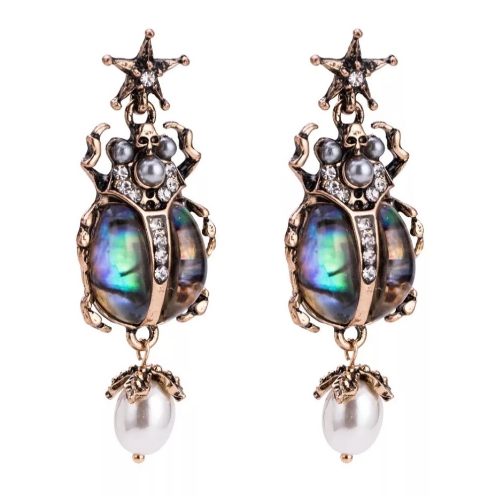 NEW Beetle Pearls & Crystal Iridescent Earrings